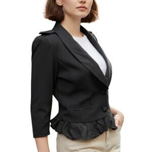Juicy Couture Blazer Jacket Size S Bubble Ruffle Hem Military Epaulets Black